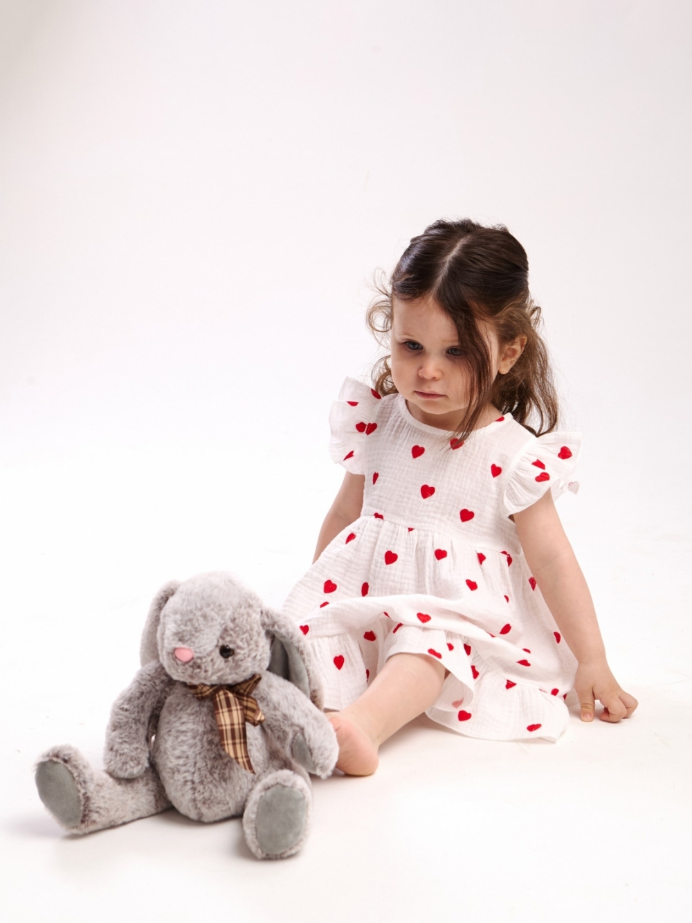 342-КС. Платье детское из муслина, хлопок 100%, красное сердце, р. 74,80,86,92