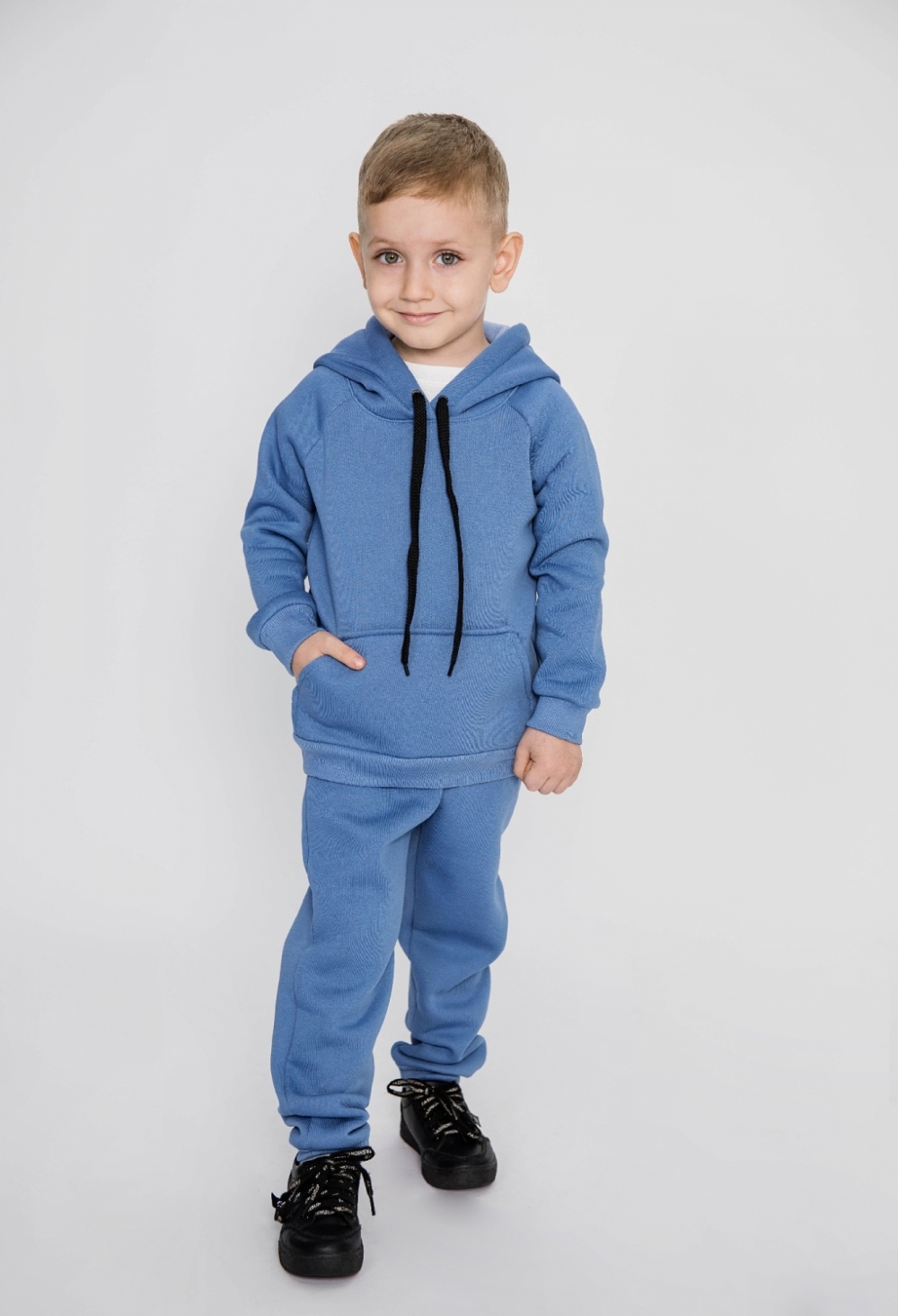 296-ДЖ. Свитшот с капюшоном + Штаны, хлопок 65%, 35% ПЭ, 3-х нитка (начес) джинсовый 98,104,110,116