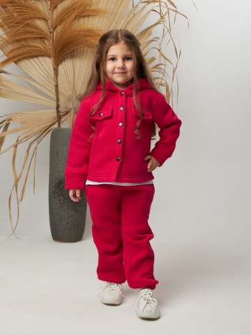 Купить оптом 333. Костюм детский (Брюки+Толстовка) на кнопках, фуксия, хлопок 65%, 35% ПЭ, 3-х нитка с  начесом 122,128,134,140 в Кургане
