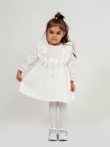 Купить 321-МО. Платье из муслина детское, хлопок 100% молочный, р. 74,80,86,92 в Кургане